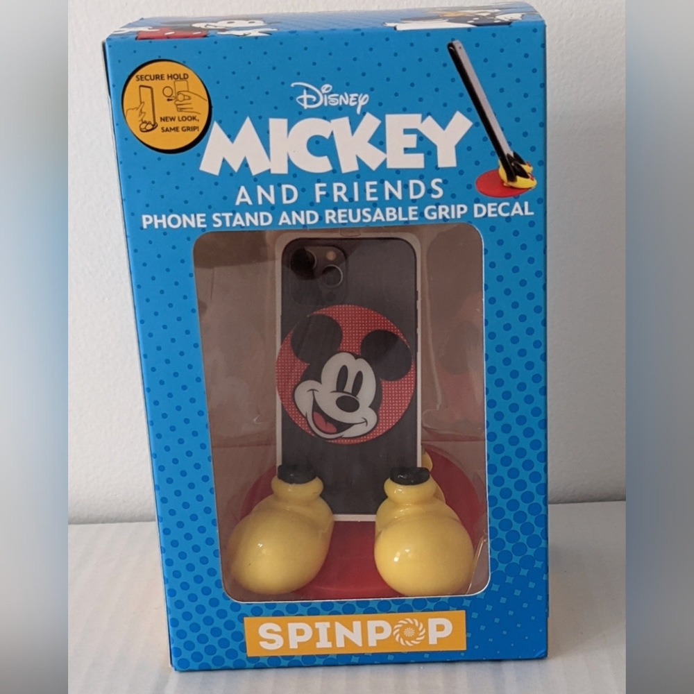 Disney Mickey Mouse SpinPop Phone Stand and Reusable Grip Decal, NEW